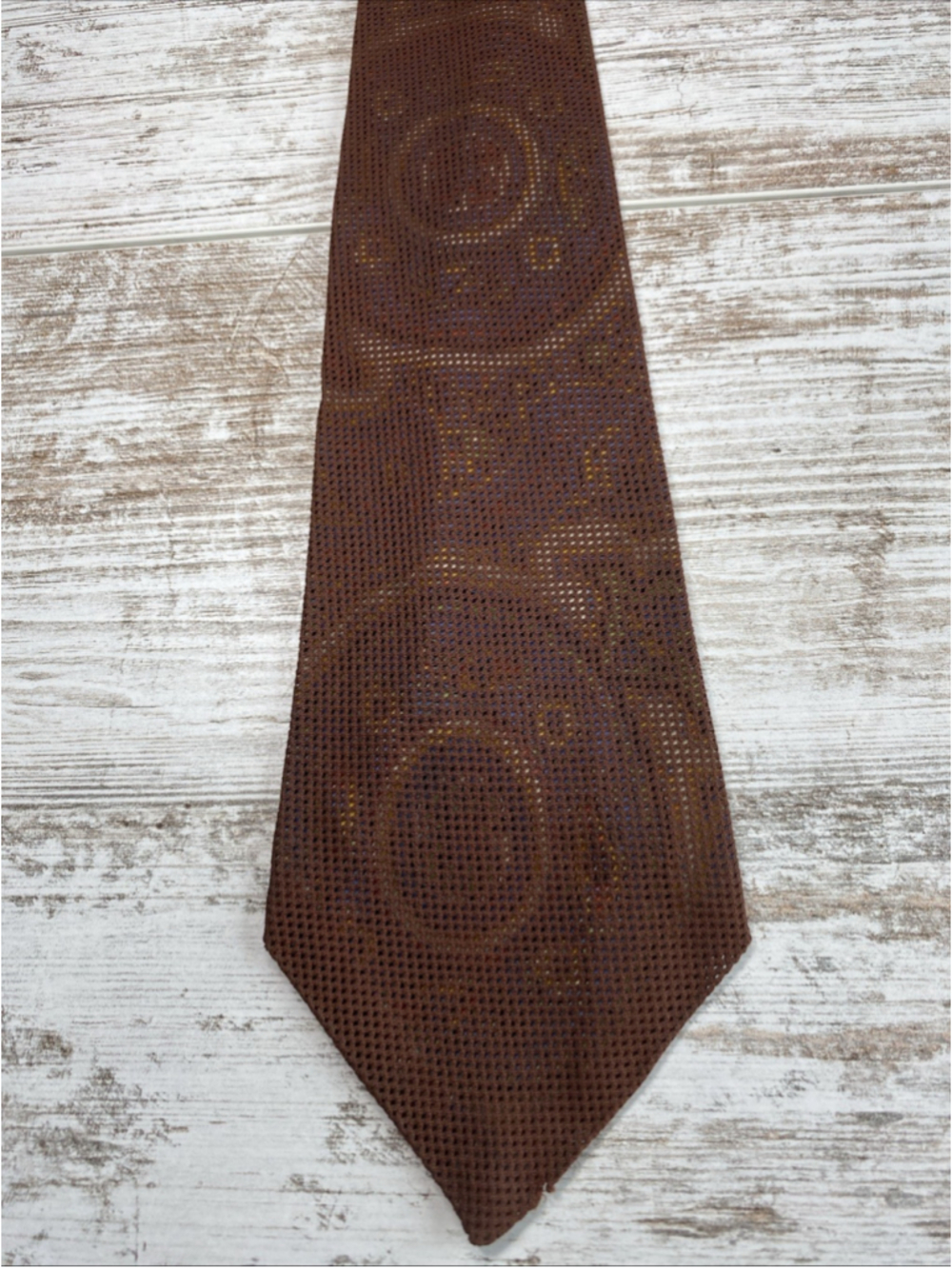 Vintage 70s Mesh Necktie Brown Textured Mod Boho Retro Statement Tie